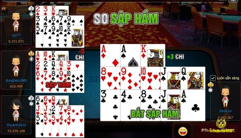Thùng phá sảnh (5 lá liên tiếp cùng chất) và tứ quý (4 lá cùng giá trị) là hai dạng bài mạnh nhất trong mậu binh