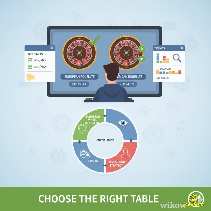 Người chơi Roulette chọn bàn quay Châu Âu, xem xét giới hạn cược và quan sát xu hướng để áp dụng chiến thuật James Bond