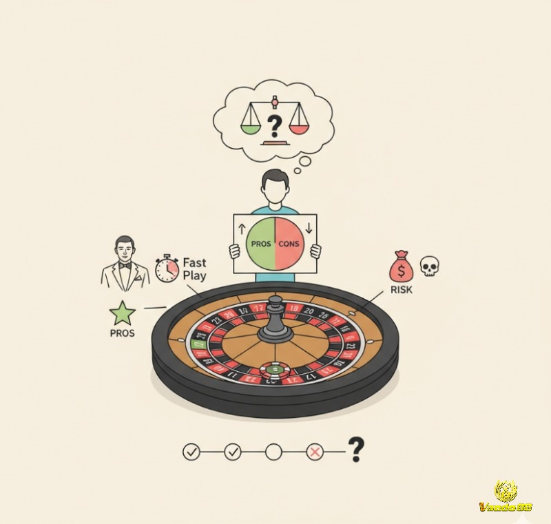 Người chơi cân nhắc ưu nhược điểm của chiến thuật Roulette James Bond trước bàn quay