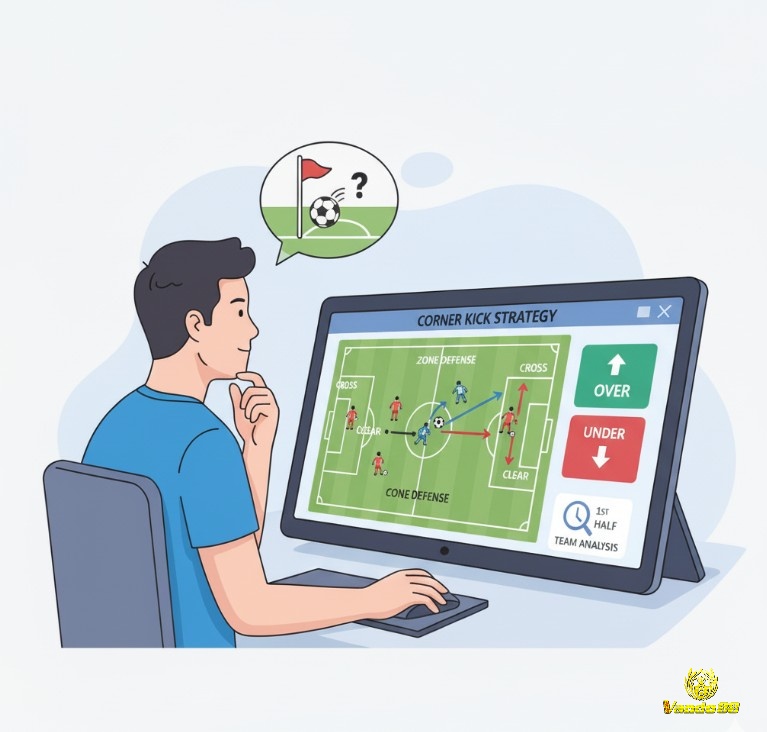 Người chơi phân tích chiến thuật phòng ngự khu vực để đưa ra quyết định đặt kèo phạt góc
