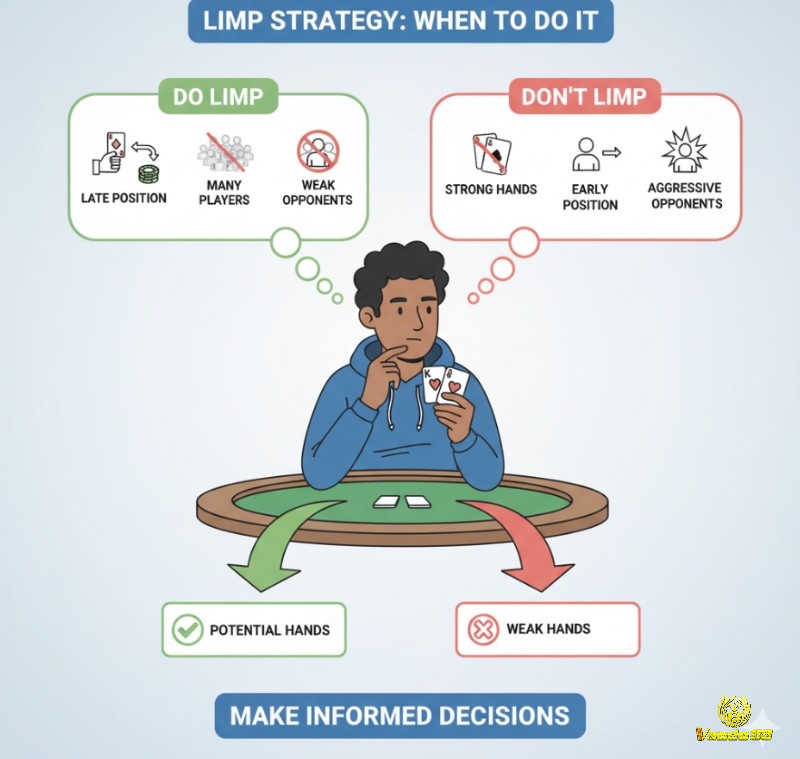 Người chơi poker cân nhắc khi nào nên và không nên "limp" dựa trên bài, vị trí và đối thủ