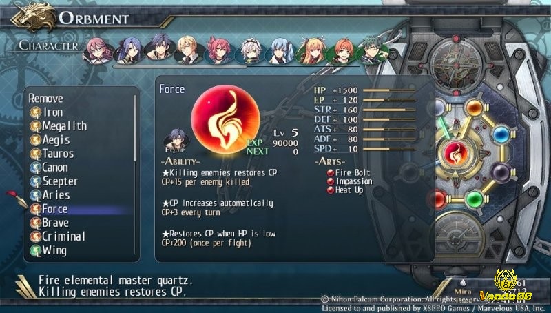 Màn hình thiết lập kỹ năng và trang bị cho nhiều nhân vật JRPG