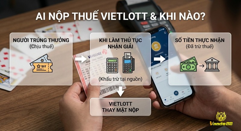 Quy trình nộp thuế trúng thưởng Vietlott chi tiết: người trúng thưởng chịu thuế, Vietlott khấu trừ tại nguồn khi làm thủ tục nhận giải