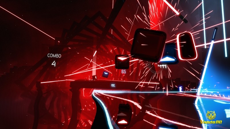 Người chơi Beat Saber chém khối nhạc trong không gian thực tế ảo rực sáng