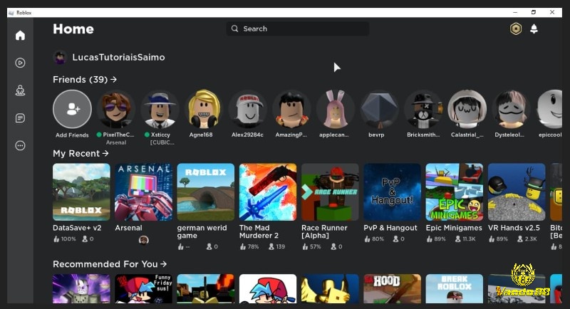 Giao diện Roblox với nhiều chế độ chơi đa dạng và màu sắc tươi sáng