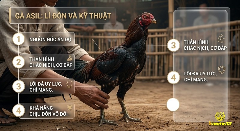 của gà Asil lì đòn và kỹ thuật