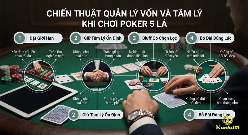 Tổng quan chiến thuật chơi Poker 5 lá là gì, hướng dẫn quản lý vốn và giữ tâm lý ổn định qua 4 bước hiệu quả