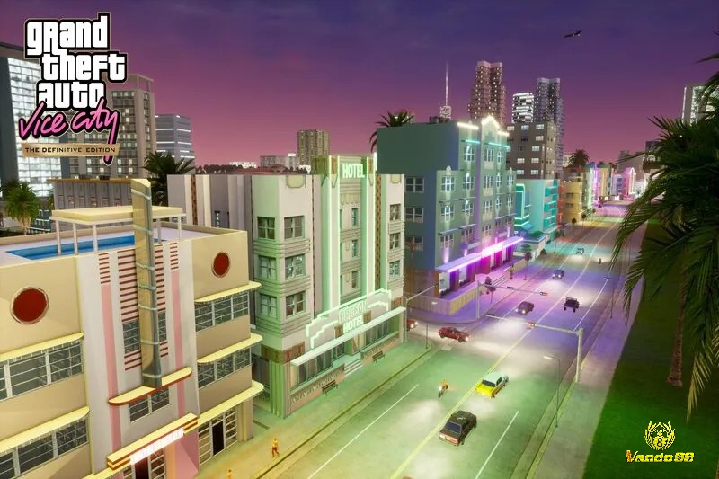 Đồ họa Grand Theft Auto Vice City với phong cách Miami thập niên 80