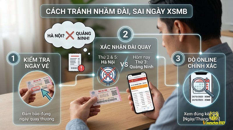 Hướng dẫn tránh nhầm đài, sai ngày XSMB: kiểm tra ngày vé, xác nhận đài quay Hà Nội/Quảng Ninh, dò online chính xác theo ngày 24/10/2023
