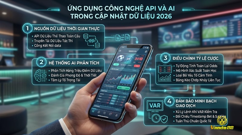 Ứng dụng API và AI cập nhật dữ liệu 2026 trên ứng dụng Spornts, phân tích hàng triệu điểm dữ liệu thời gian thực, tự động điều chỉnh tỷ lệ kèo châu á và đảm bảo minh bạch giao dịch với VAR