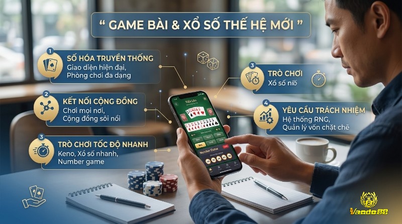 Game bài & Xổ số thế hệ mới số hóa Tiến Lên, Keno, Number Game trên di động, giao diện hiện đại, kết nối cộng đồng, quản lý vốn